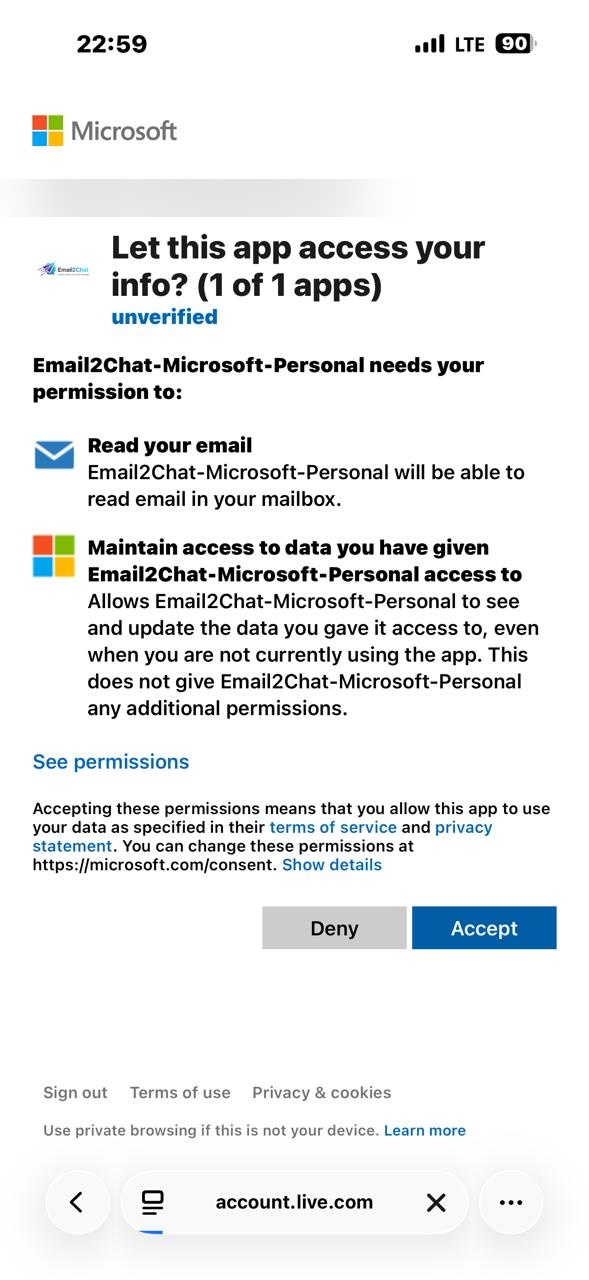 Microsoft consent - grant email access